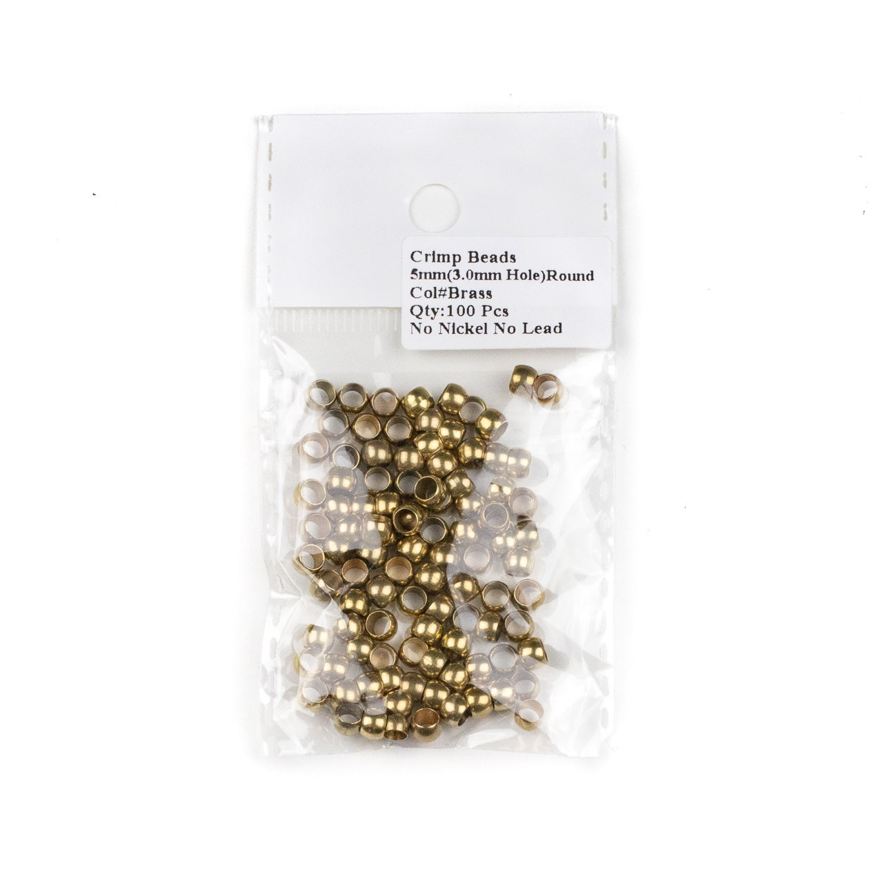Brass 5mm Leather Crimp Beads with a 3mm Large Hole - 100 per bag -  brasslgcr5b-100