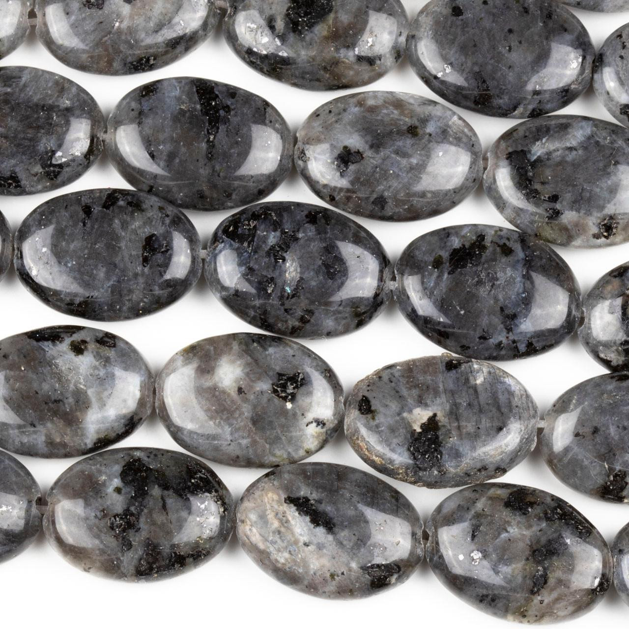 Black Labradorite/Larvikite 13x18mm Oval Beads - 14.5 inch strand