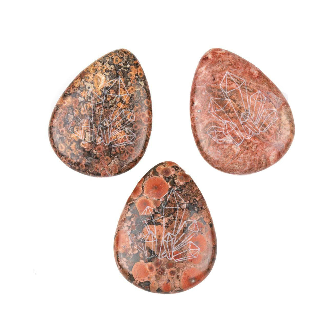 Red Orbicular Jasper 30x40mm Etched Crystal Cluster Top Drilled