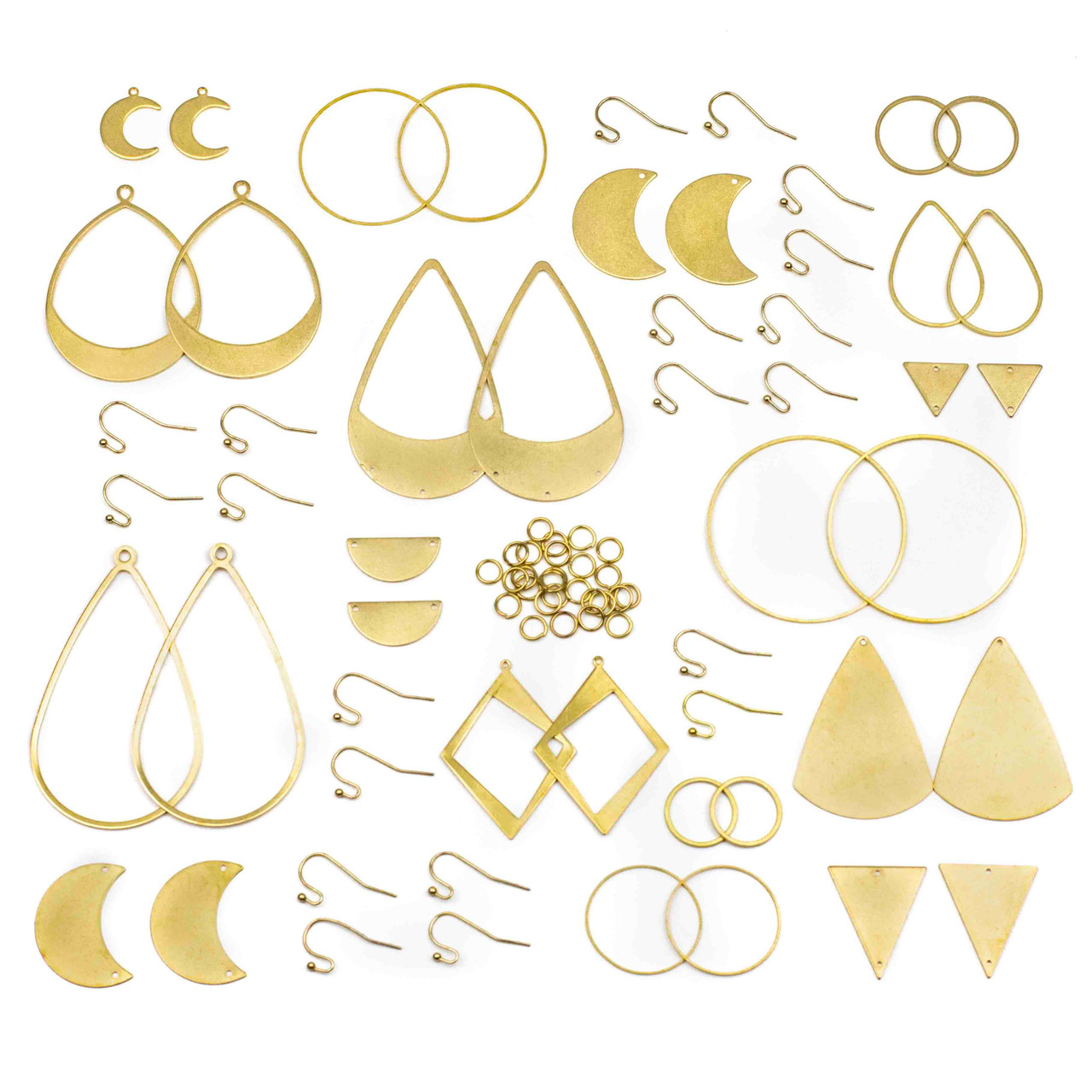 Raw Brass Small Component Earring Kit #5 - 68 total pieces