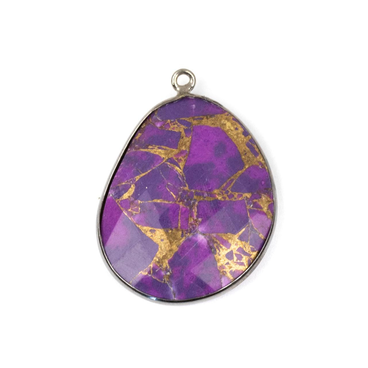 Purple Copper Turquoise 22x30mm Faceted Free Form Drop with a Gun