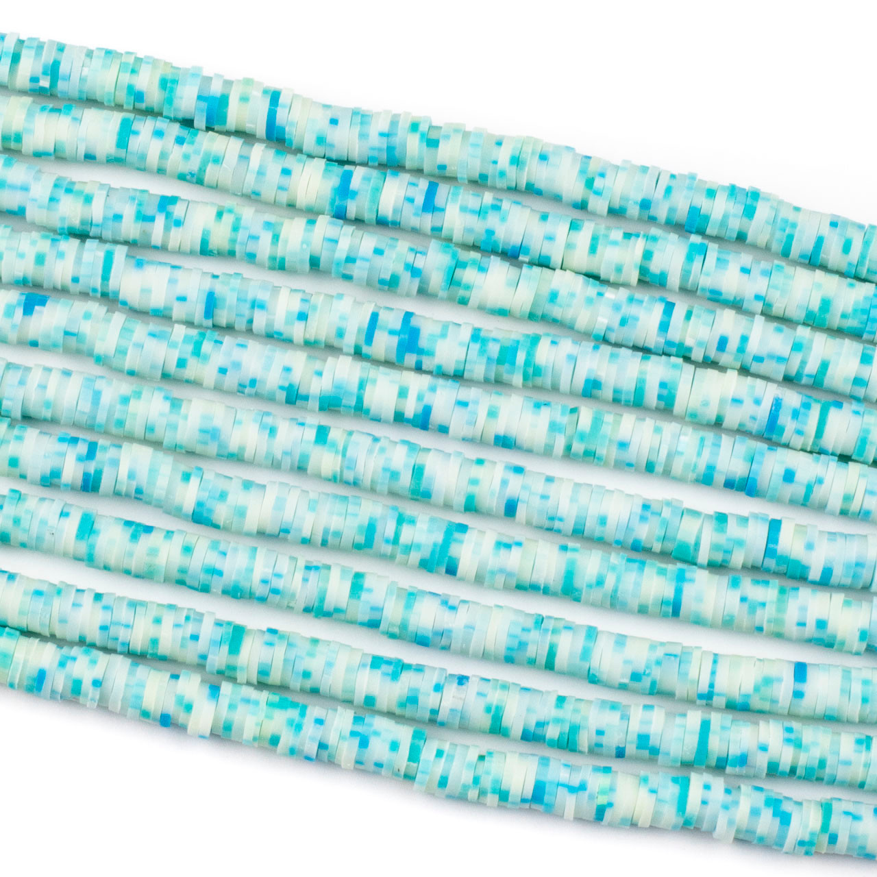 Polymer Clay 1x6mm Heishi Beads - Teal & White Pixels Mix #59 15