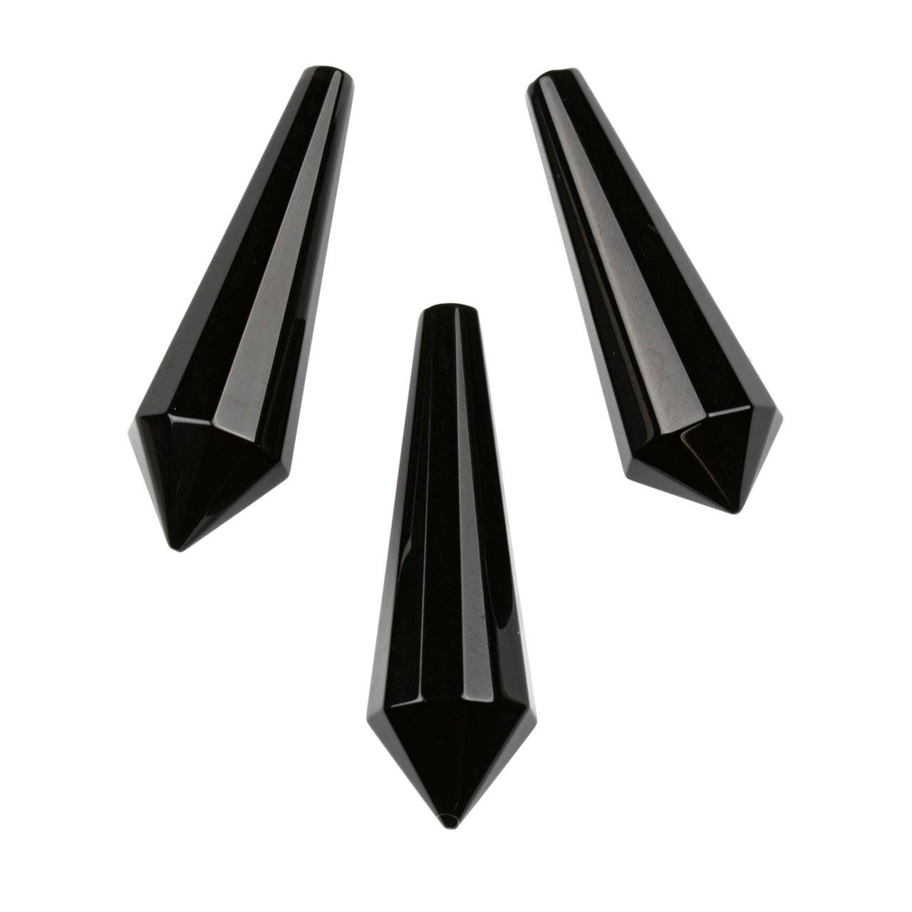 Black Obsidian 16x55mm Tapered Hexagon Pointed Specimen - 1 piece