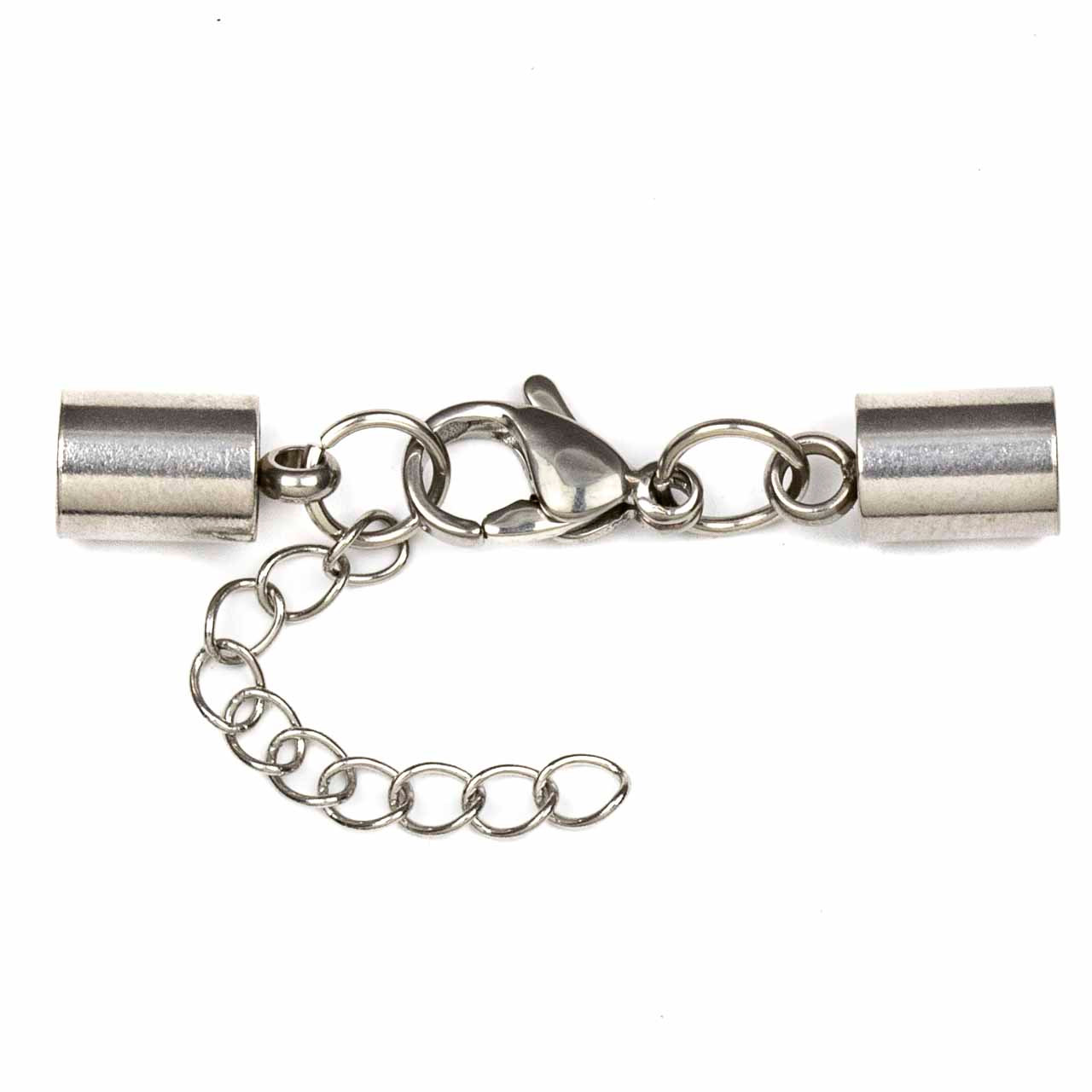 Stainless Steel 2mm Cord Ends with a 7x12mm Lobster Clasp and 1 inch Extender  Chain - 2 sets per bag