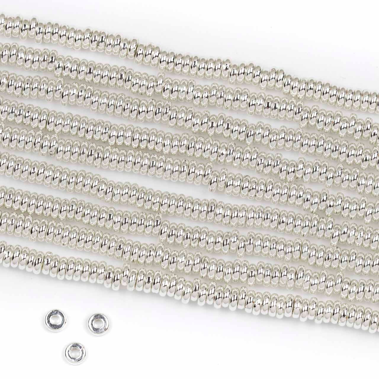 Silver Plated Brass 1.5x4mm Rondelle Spacer Beads with approximately 1.3mm  Hole - approx. 8 inch