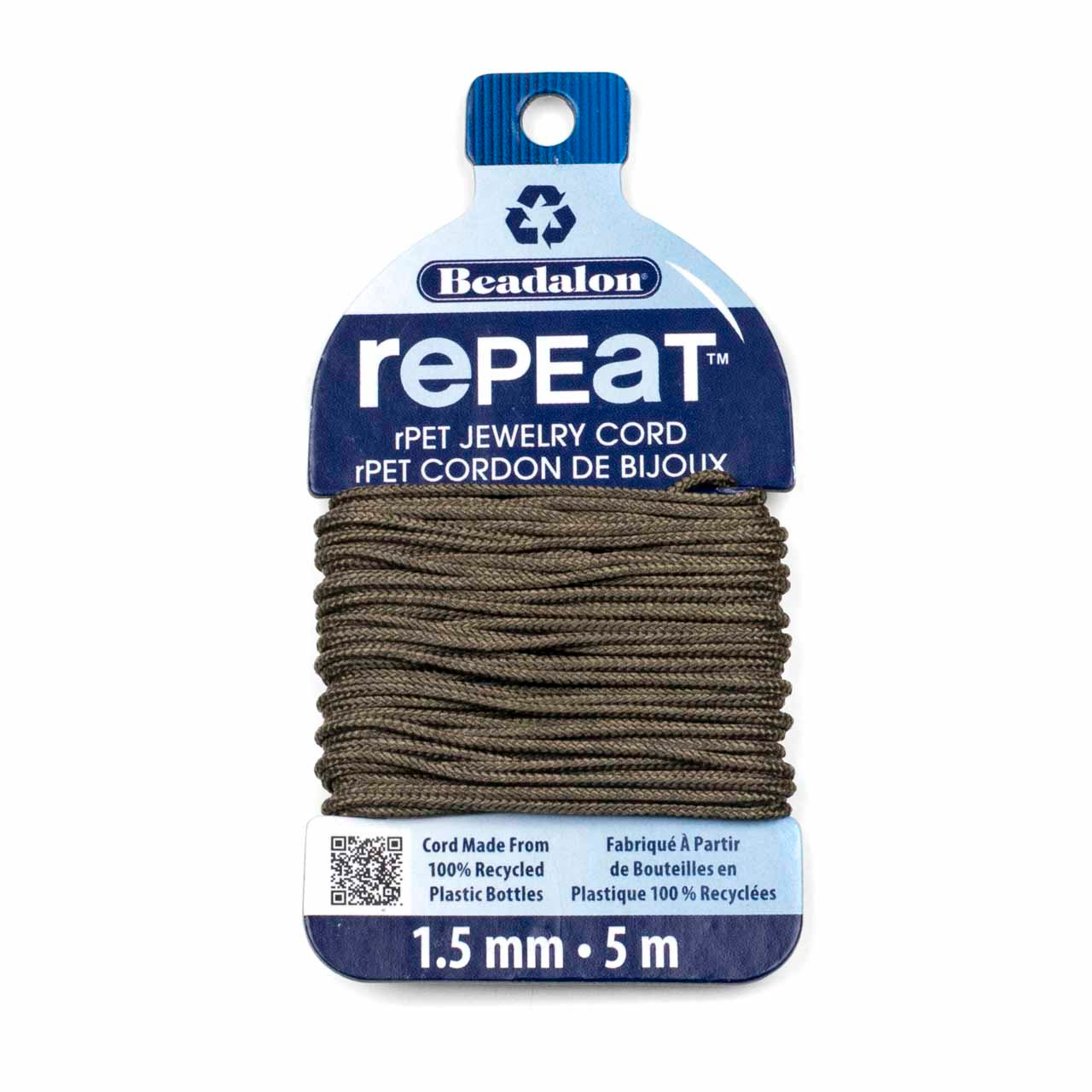 RePEaT 100% Recycled PET Braided Jewelry Cord - 1.5 mm, Earth, 16.4 ft/5 m