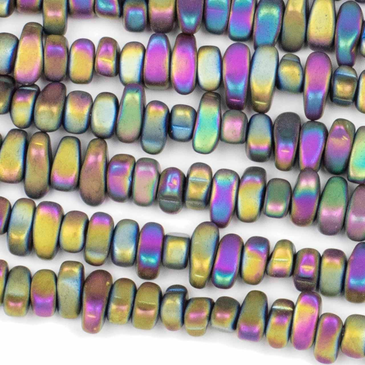 Synthetic Hematite Electroplated Matte Rainbow 5-8mm Chip Beads