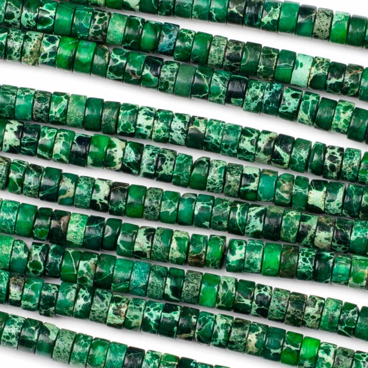 Dyed Emerald Green Impression Jasper 3x6mm Heishi Beads - color