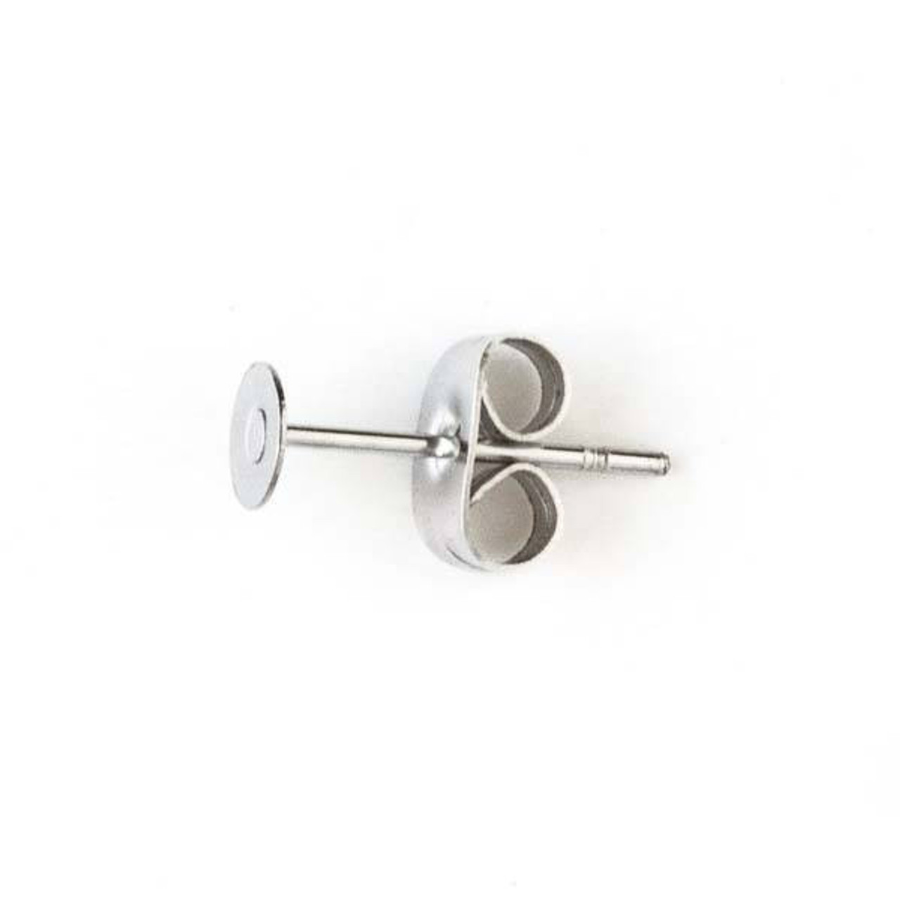 Sterling Silver Flat Pad Earring Posts with Pair of Backs, 6mm