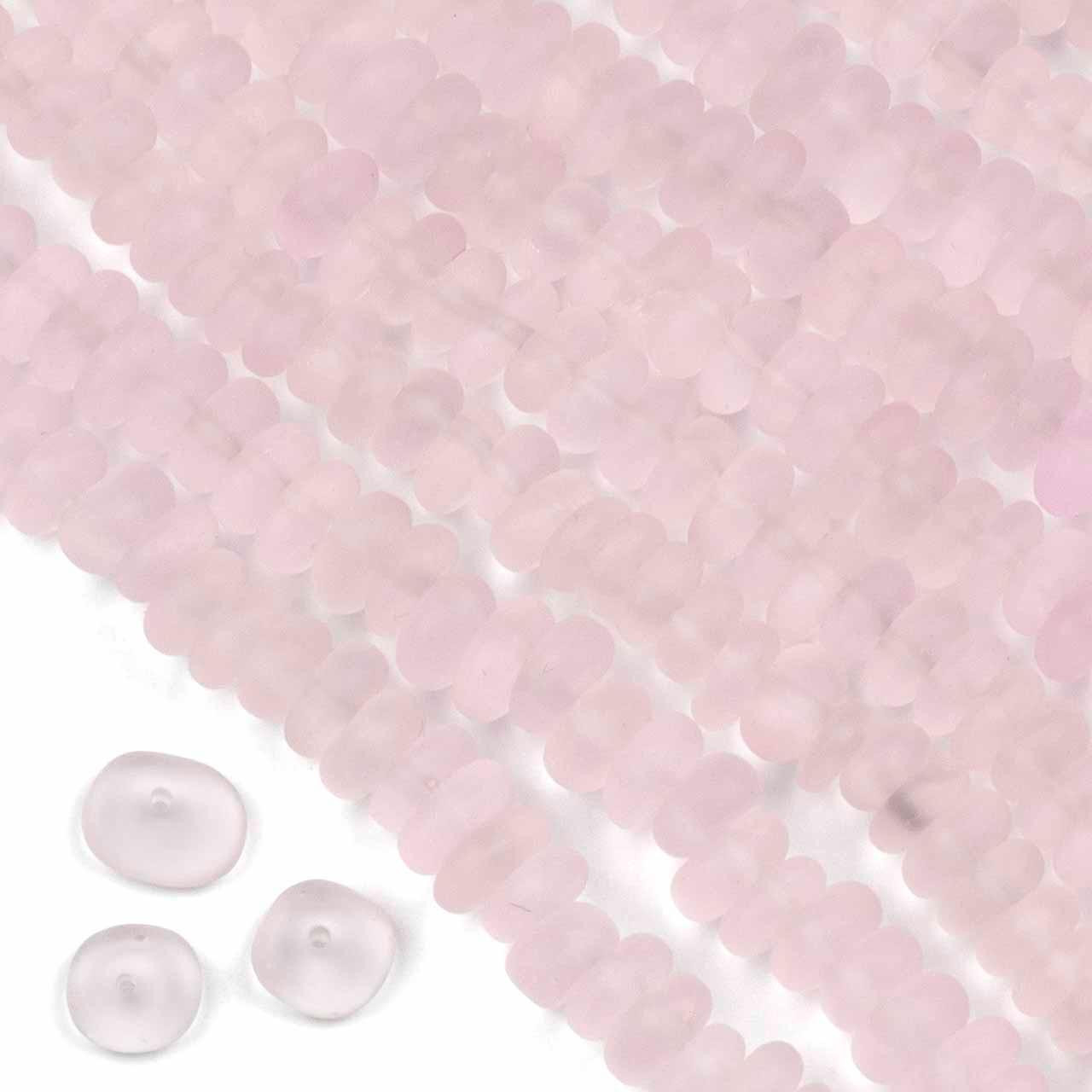 Matte Glass, Sea Glass Style Small 7-11mm and 4-5mm Thick Pink