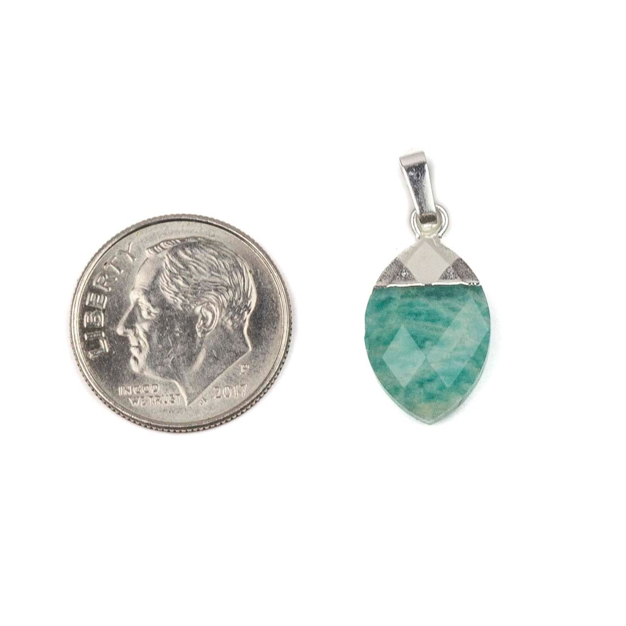 Amazonite 10x19mm Pointed Dagger Pendant with Silver Plated Top and 2x7mm  Bail - 1 piece