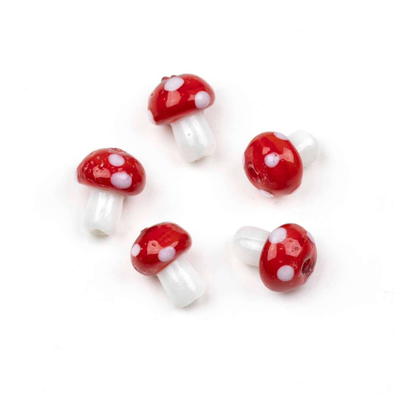 Handmade Lampwork Glass 10x13mm Red Mushroom Beads - 8 inch strand