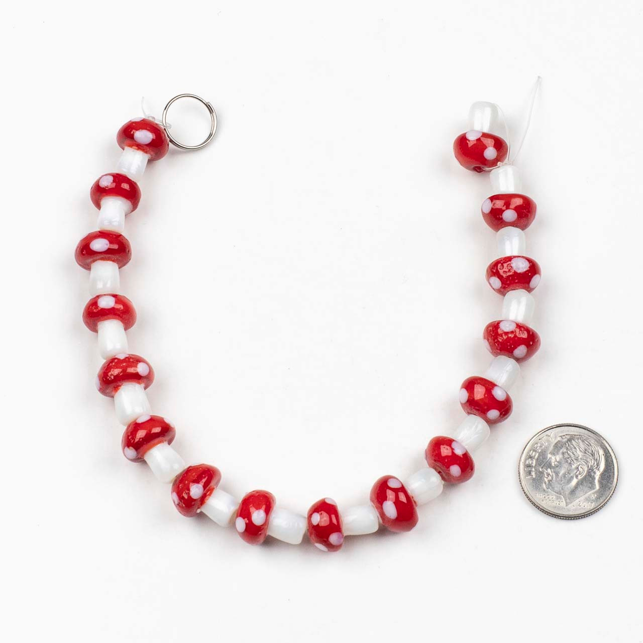 Handmade Lampwork Glass 10x13mm Red Mushroom Beads - 8 inch strand