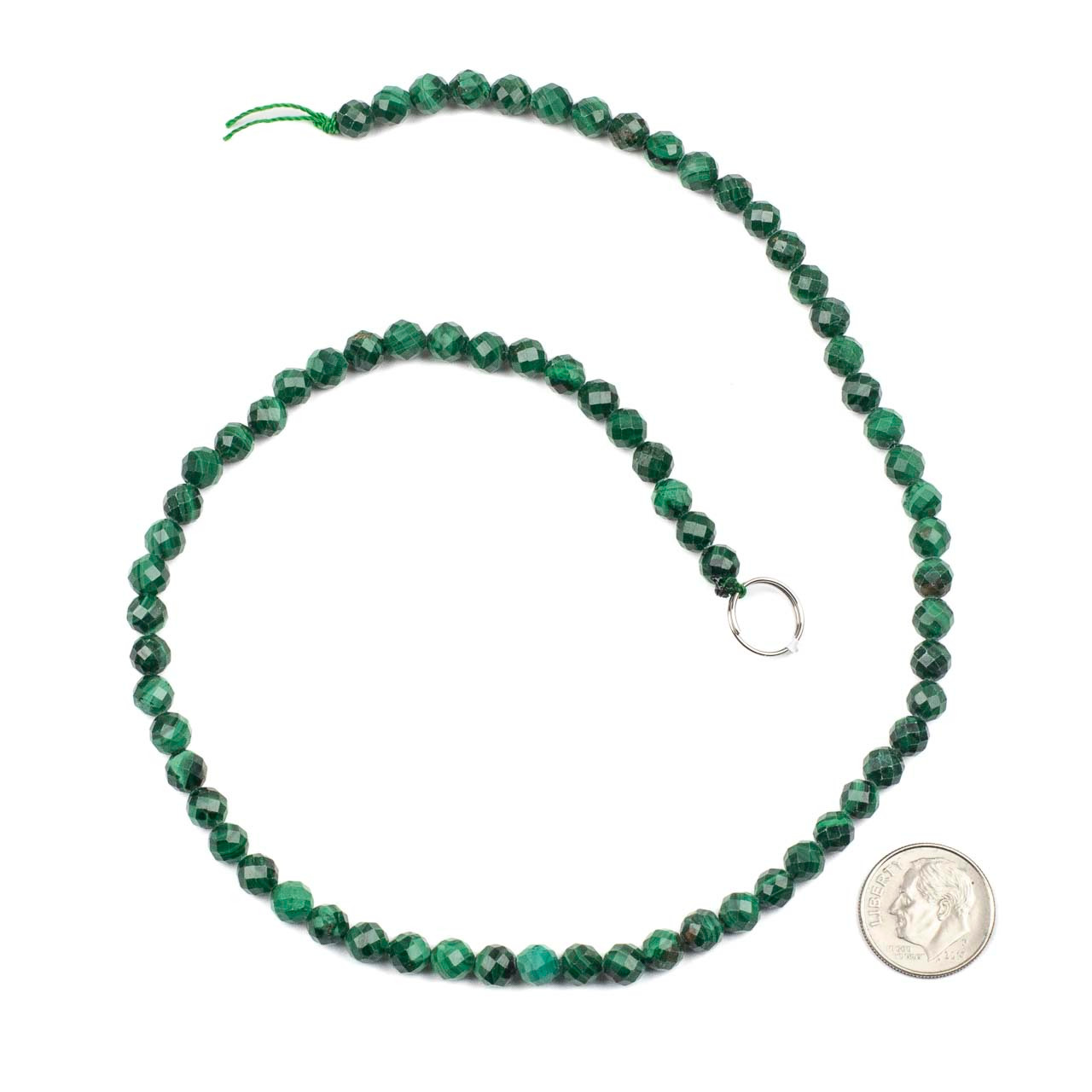 Natural Malachite 5mm Faceted Round Beads - 15 inch strand