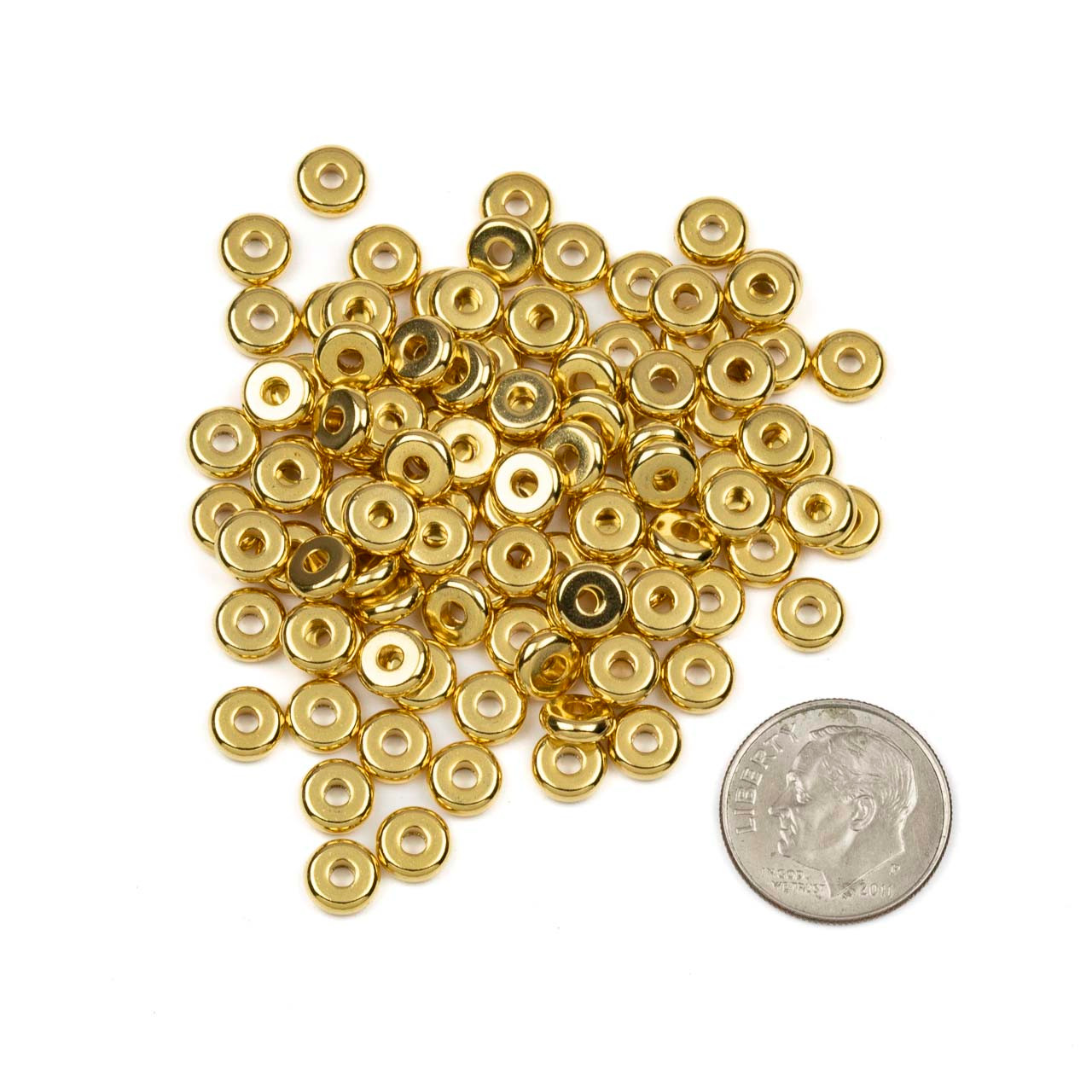 18K gold spacer beads, Rondelle flat round, Stainless jewelry making