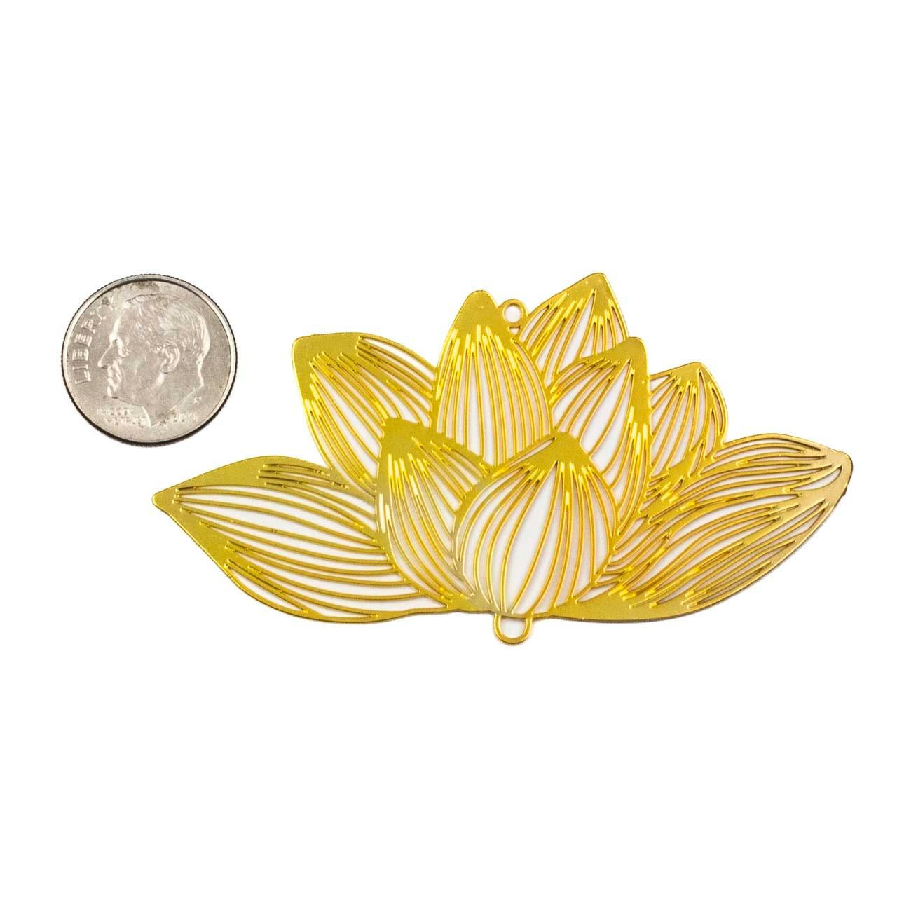 Gold Plated Brass 40x70mm Lotus Flower Link Components - 2 per bag