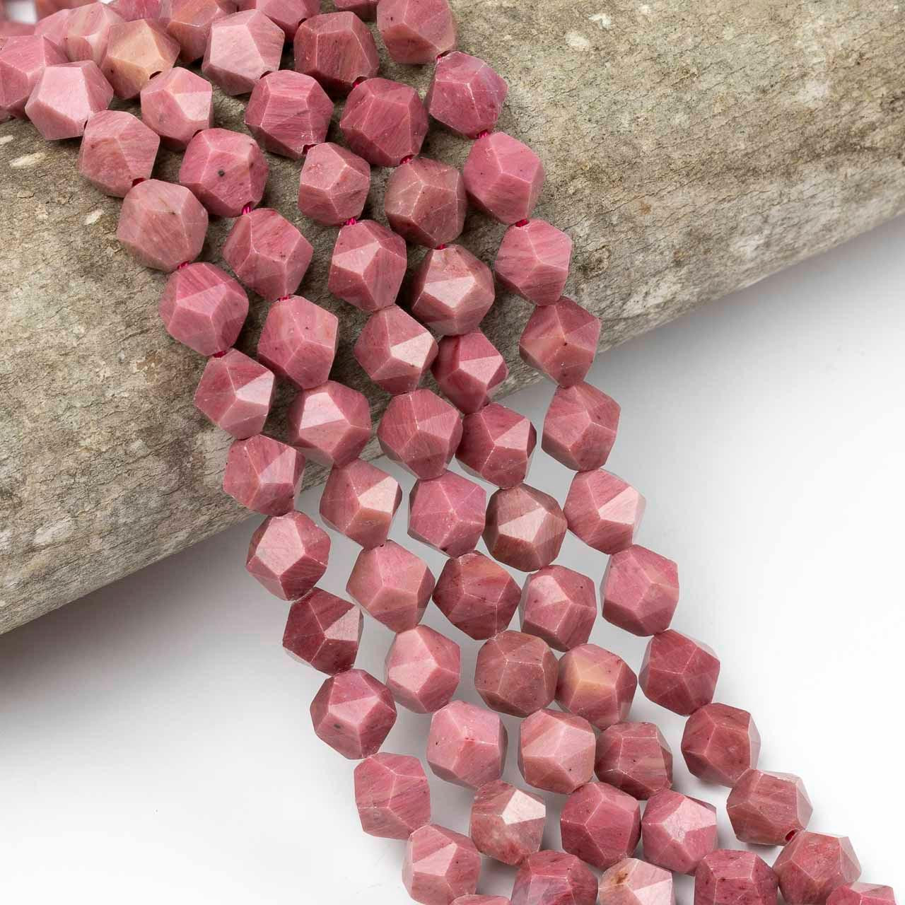 Rhodonite 8mm Simple Faceted Star Cut Beads 15 inch strand