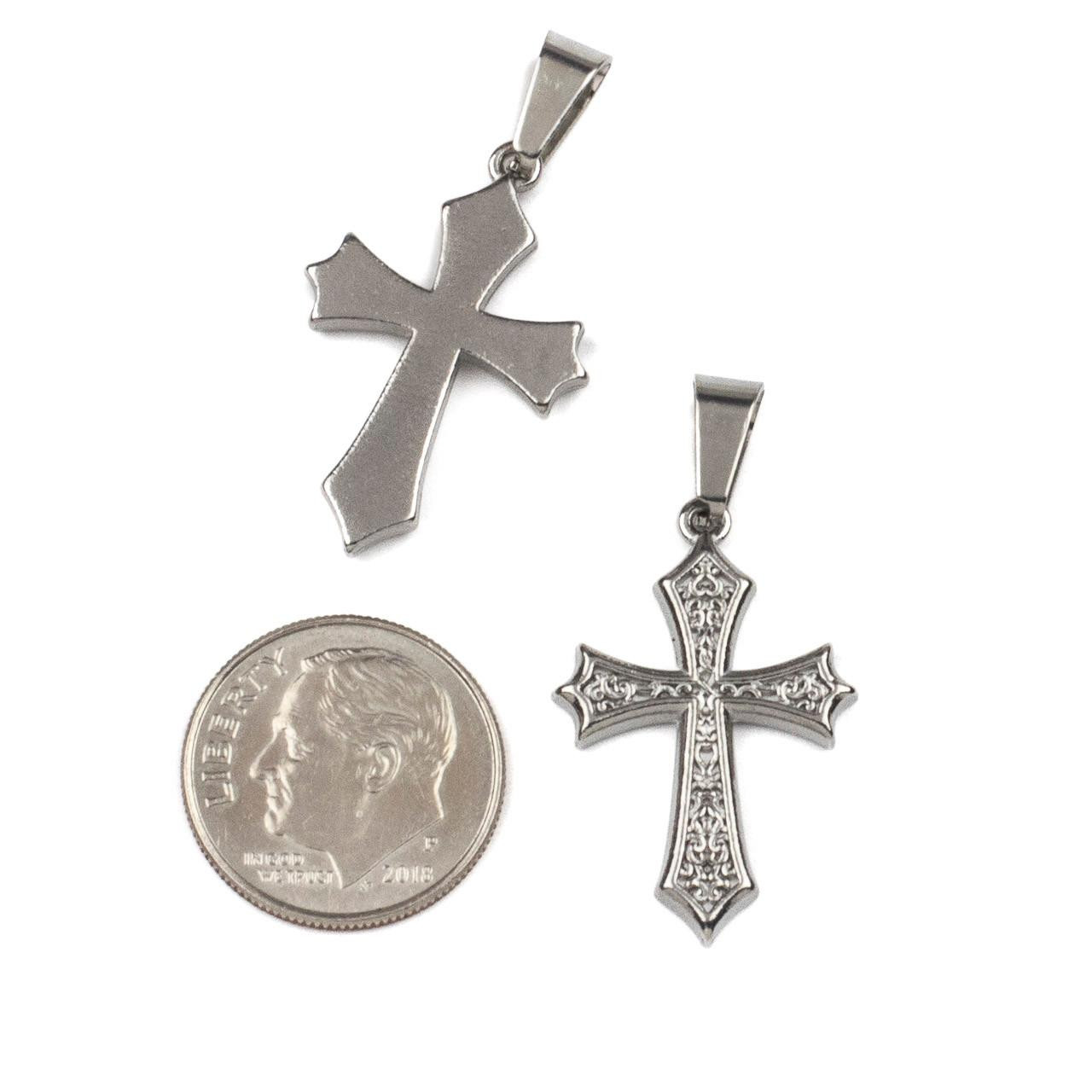 Stainless Steel Pendant - 17x26mm Medieval Cross, 4x8.5mm Pinch