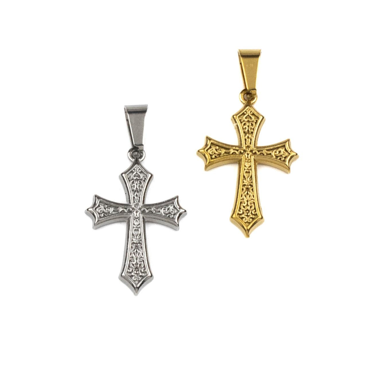 Stainless Steel Pendant - 17x26mm Medieval Cross, 4x8.5mm Pinch