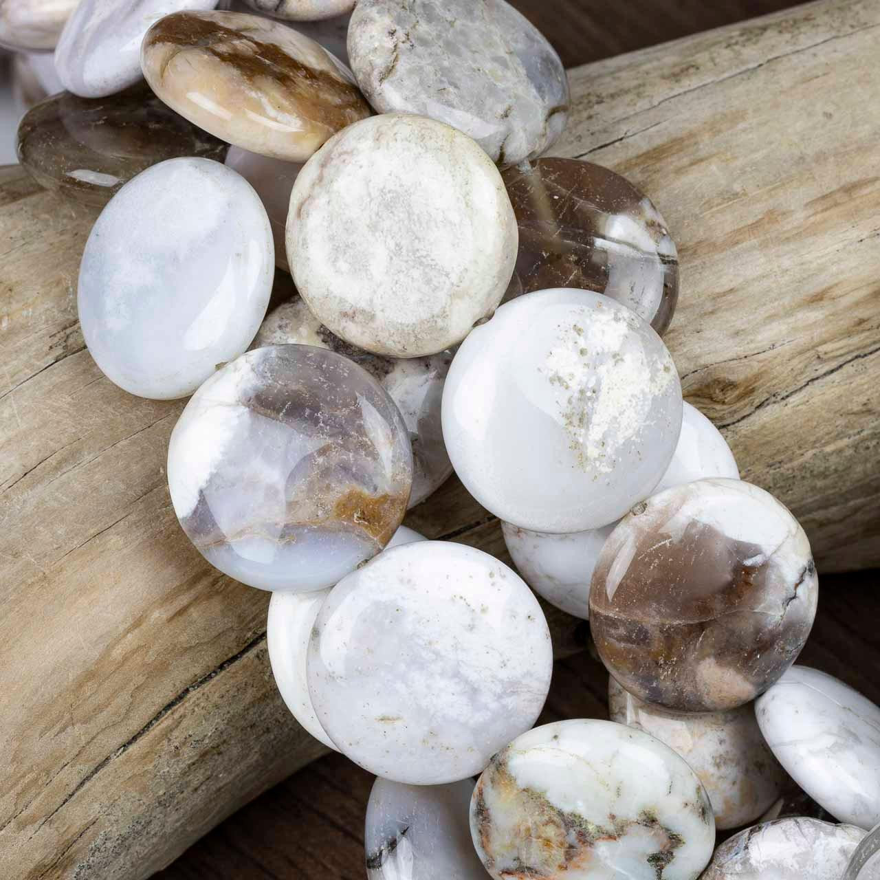 Special Gems - White Agate 20mm Coin Beads - 15 inch strand