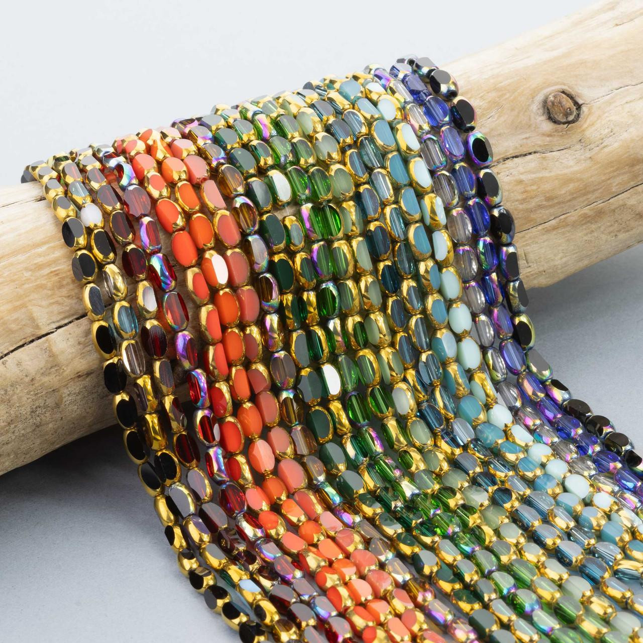 アクセサリー GroundY GLASS & BRASS BEAD BRACELET C Glass Crystal 4x6mm Faceted Oval Beads with AB finish and Gold