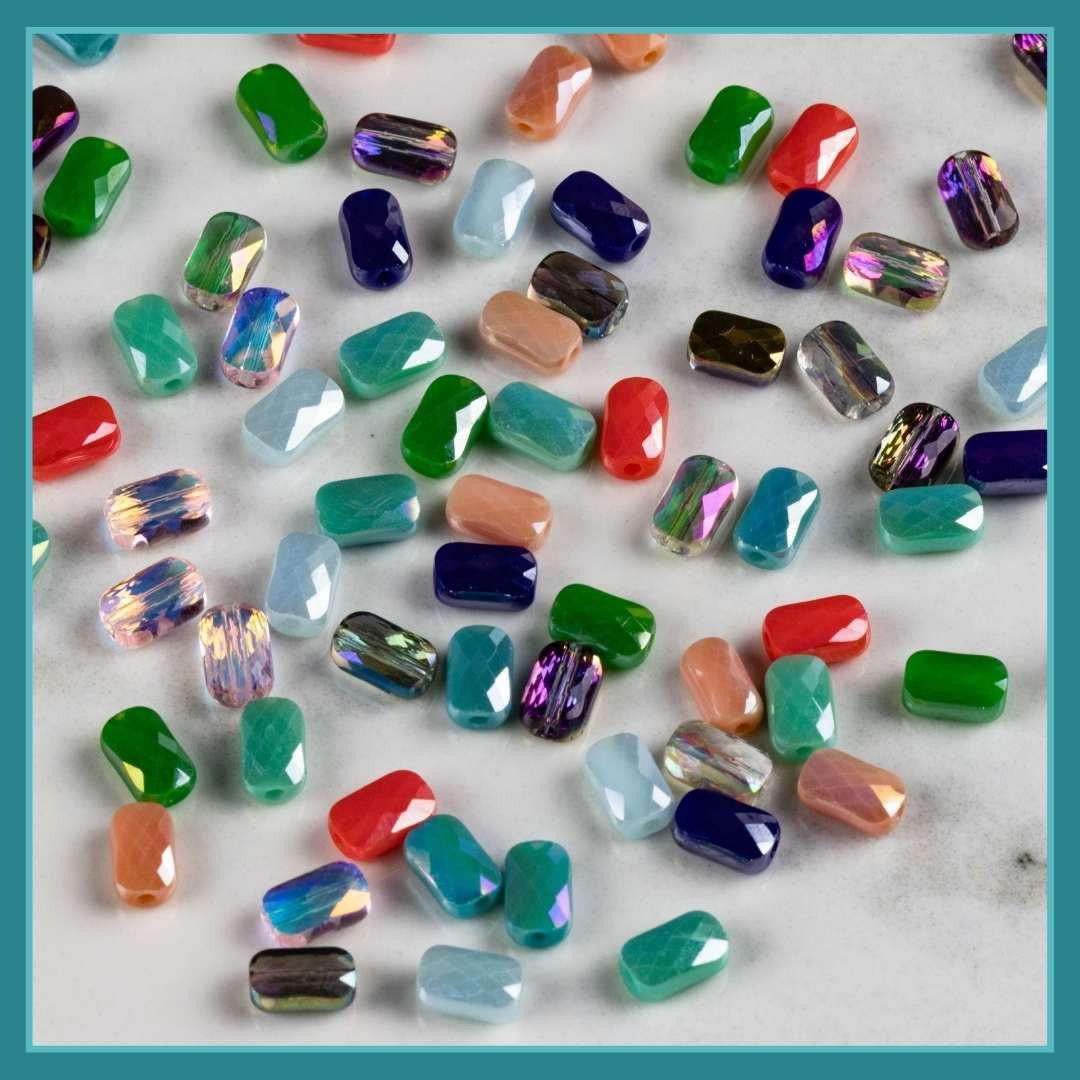 Rectangle Beeds Crystal Beads - 4x7mm Faceted Rectangle Beads, 8 inch strand
