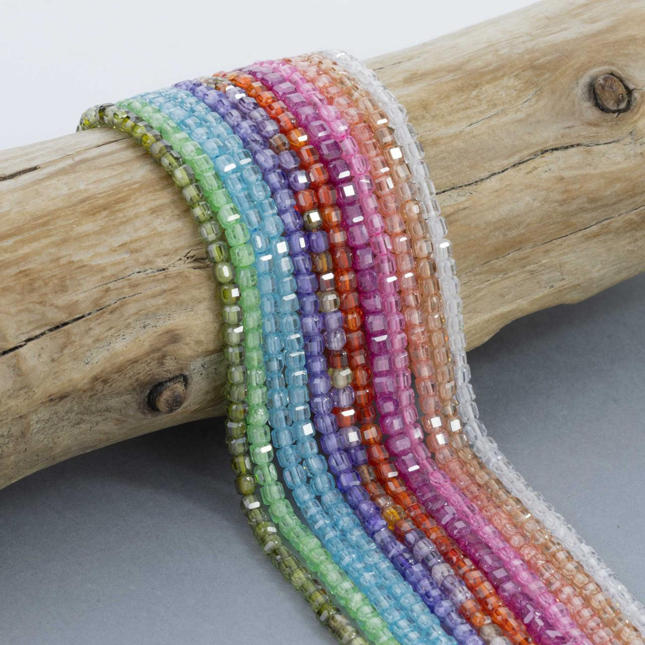 Cubic Zirconia 3mm Faceted Cube Beads - 15 inch strand - Cherry