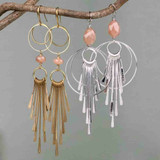 Peach Moonstone & Brass Paddle Earrings