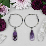 Amethyst Stainless Hoop Earrings