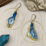 Blue Druzy Hoop Earrings