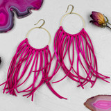 Magenta Hoop Fringe Earrings