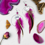 Magenta Boho Silver Earrings