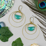 Aqua Chalcedony Brass Hoop Earrings 