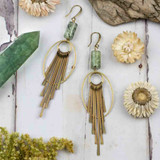 Prehnite & Brass Paddle Earrings