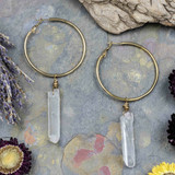 Quartz Point on Stainless Hoop Earrings