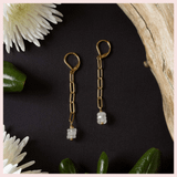 Rose Quartz & Paperclip Chain Earrings