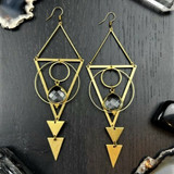 Quartz & Brass Geometric Triangle Earrings