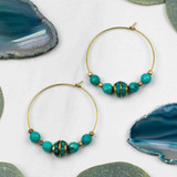 Turquoise Howlite Brass Hoop Earrings