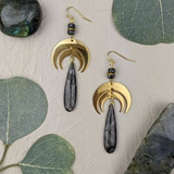 Black Labradorite and Moon Drop Earrings