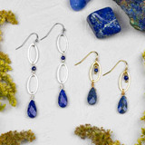 Lapis Teardrop & Brass Oval Earrings