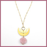 Rose Quartz Carved Moon Necklace