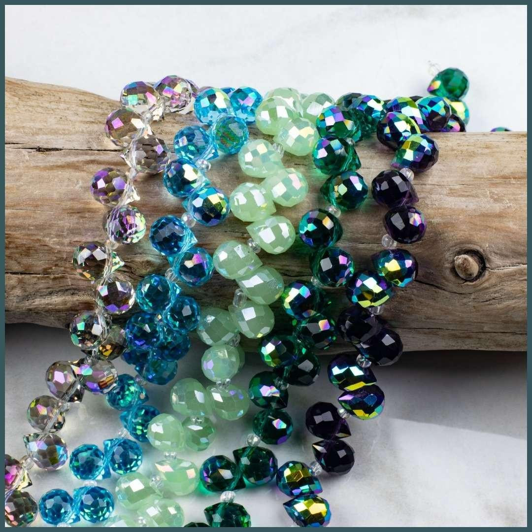 Crystal Beads - 8x10mm Faceted Rounded Teardrop, Aqua Blue with an AB ...