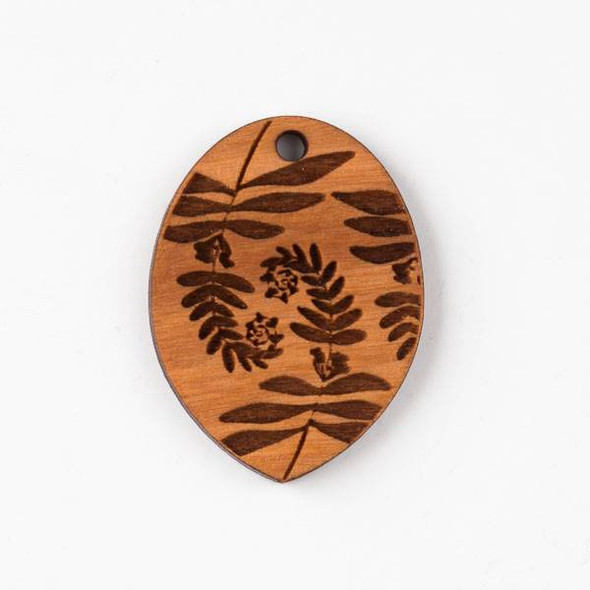 Handmade Wooden 30x40mm Large Fiddlehead Fern Print Oval Pendant