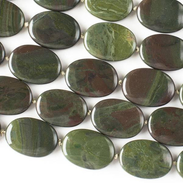 Cherry Tree Beads African Green Jasper 18x25mm Oval -16 inch knotted strand 