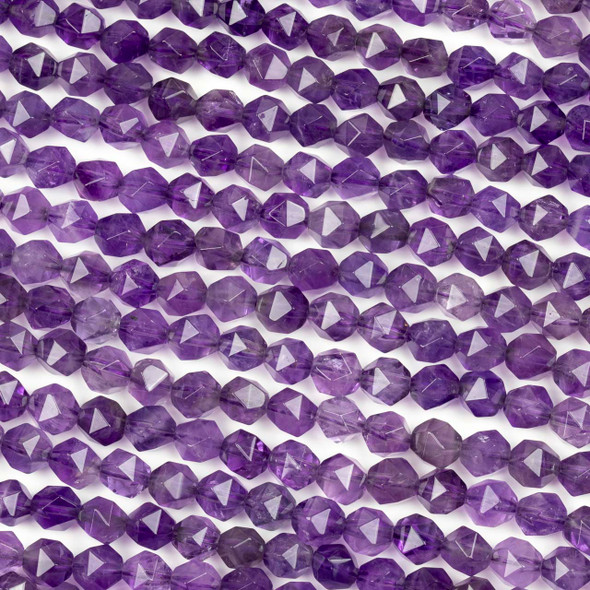 Amethyst 6mm Simple Faceted Star Cut Beads - 15 inch strand