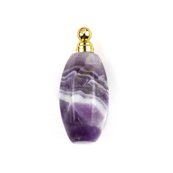 Amethyst 17x30mm Faceted Rice Perfume Bottle Pendant with Gold Plated Stainless Steel Top #4