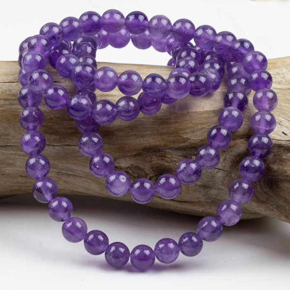 Cherry Tree Beads Amethyst 8mm Mala Round Beads - 115 beads per strand 