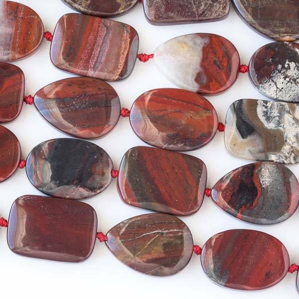 Cherry Tree Beads Apple Jasper 18x25mm Alternating and Knotted Oval, Teardrop, and Rectangle Beads - 16 inch strand 