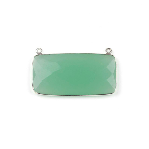 Aqua Chalcedony 23x42mm Faceted Rectangle Drop Pendant with a Silver Plated Brass Bezel