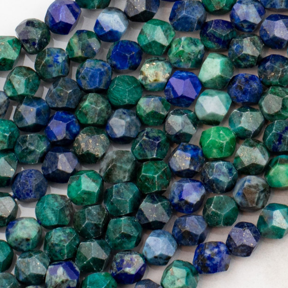 Azurite 7-8mm Simple Faceted Star Cut Beads - 15 inch strand